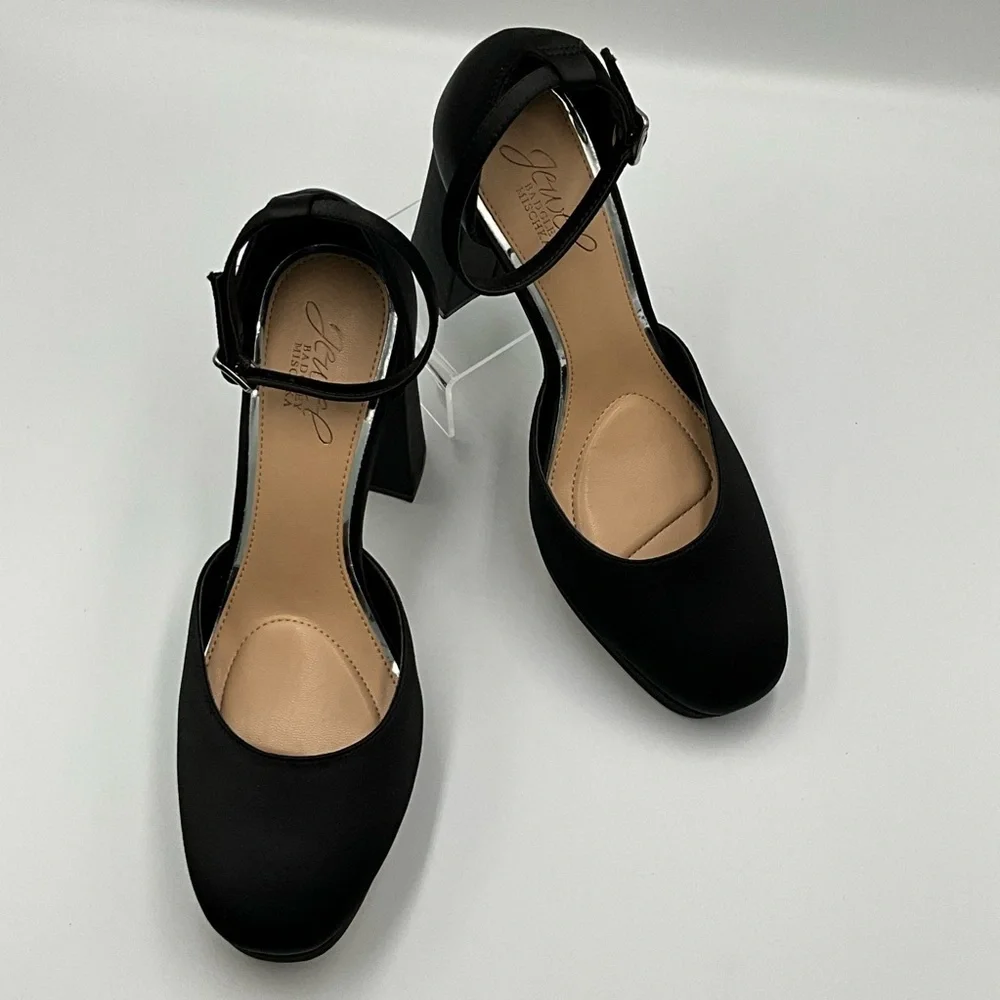 Jewel Badgley Heels Size 7 Mischka Black Satin Ankle Straps